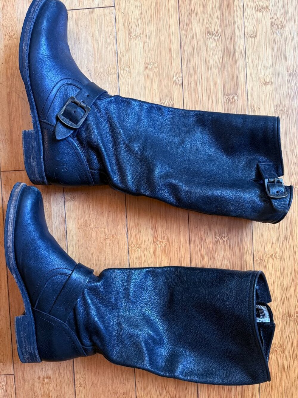 Frye Black Tall Buckle Engineer Moto Boots Size 8